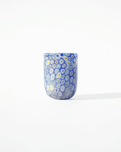 Load image into Gallery viewer, Mixed Murrine Murano Tumbler in Blue. Shop the range of Murano tumblers hand sourced by Rebecca Arts online.