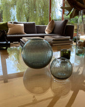 Load image into Gallery viewer, Tourmaline Coloured Cracked Glass Vase by Wilhelm Wagenfeld for WMF. Shop the range of hand sourced ceramics and glassware by Rebecca Arts online.