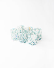 Load image into Gallery viewer, Murano tumbler in white and turquoise speckled design. Shop the range of Murano tumblers hand sourced by Rebecca Arts online.
