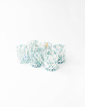 Load image into Gallery viewer, Murano tumbler in white and turquoise speckled design. Shop the range of Murano tumblers hand sourced by Rebecca Arts online.