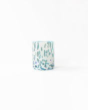 Load image into Gallery viewer, Murano tumbler in white and turquoise speckled design. Shop the range of Murano tumblers hand sourced by Rebecca Arts online.
