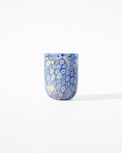 Load image into Gallery viewer, Mixed Murrine Murano Tumbler in Blue. Shop the range of Murano tumblers hand sourced by Rebecca Arts online.

