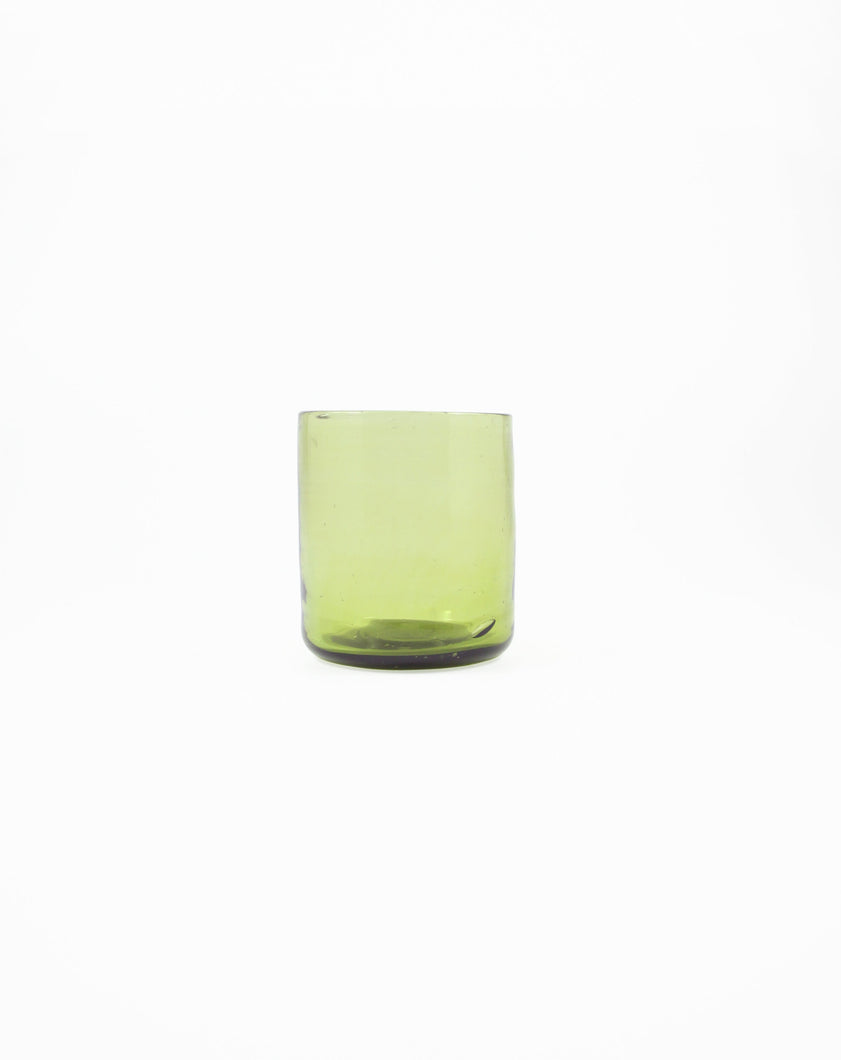 Handblown Olive Tumbler Glass. Shop the range of hand sourced ceramics and glassware by Rebecca Arts online.